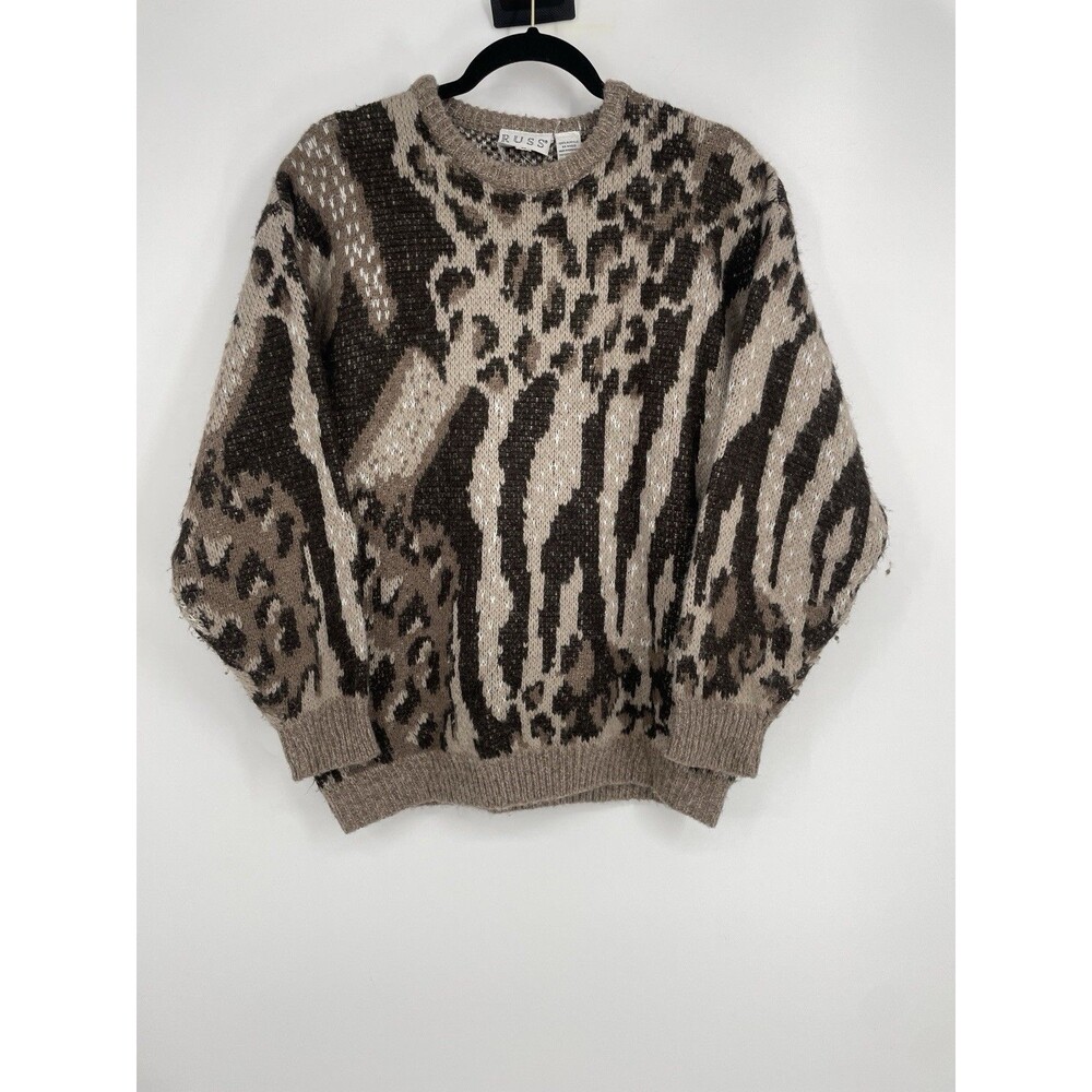 RUSS Animal Print Sweater M Oversized Leopard Zebra Knit Hong Kong Vintage 90s